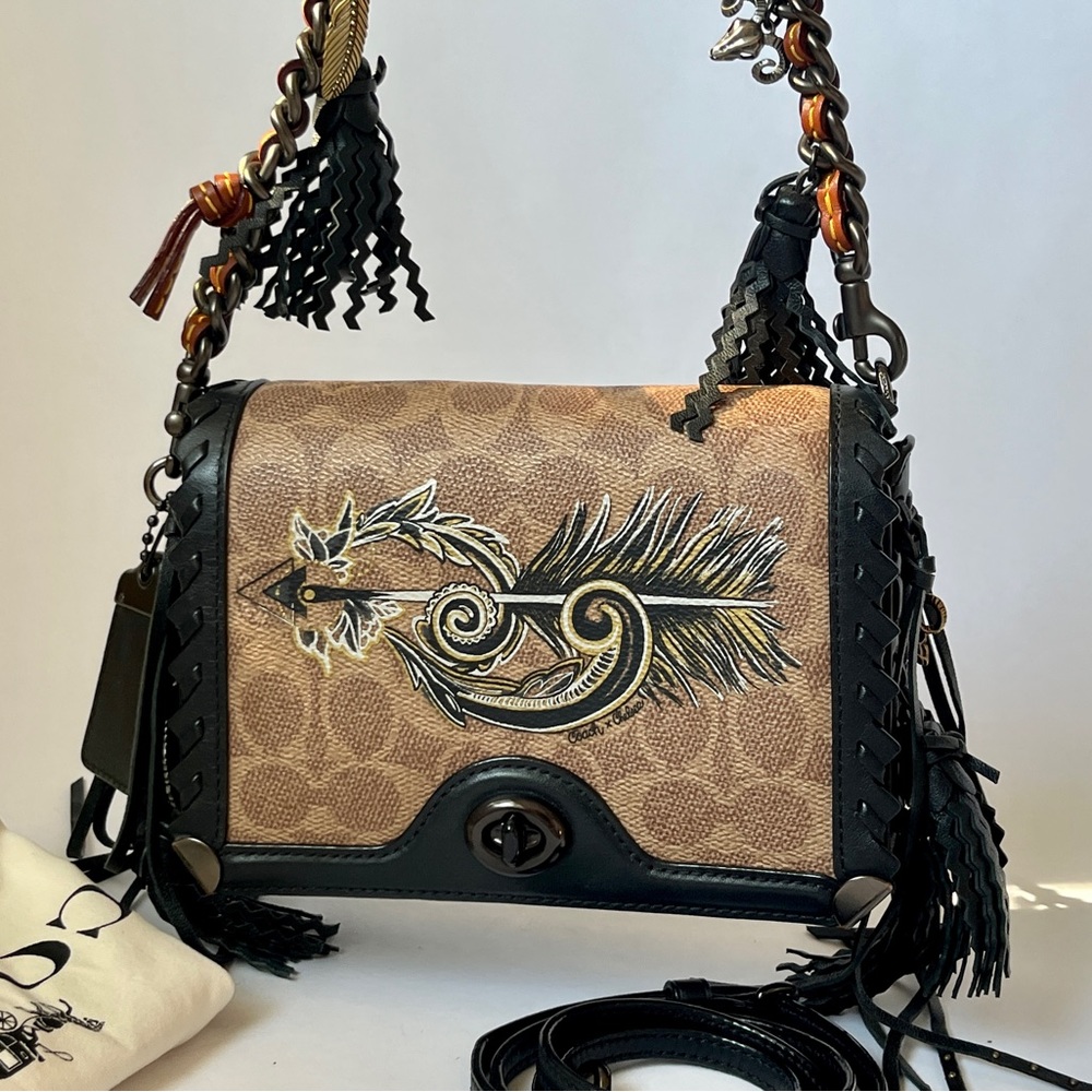 Coach Dinky19 Fringe Charms Chelsea Champlain Tattoo crossbody whipstitch 36849